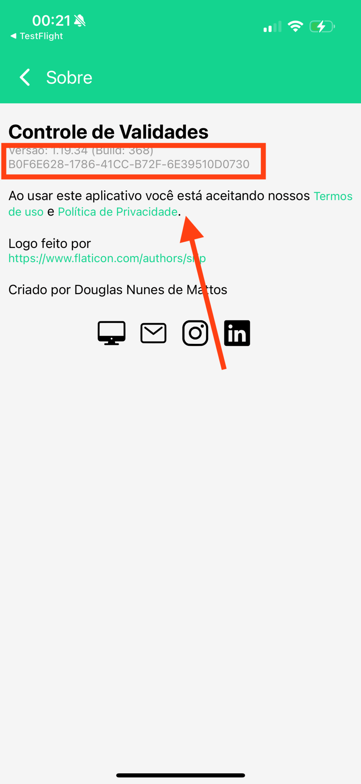 Código de Identificação no Aplicativo